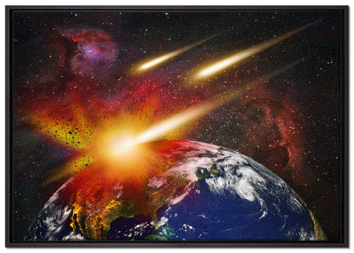 Erde mit Kometeneinschlag auf Leinwandbild gerahmt Größe 100x70