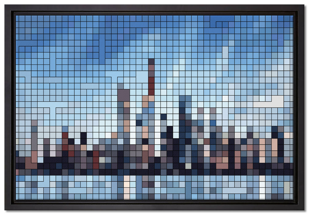New York Pixel Skyline auf Leinwandbild gerahmt Größe 60x40