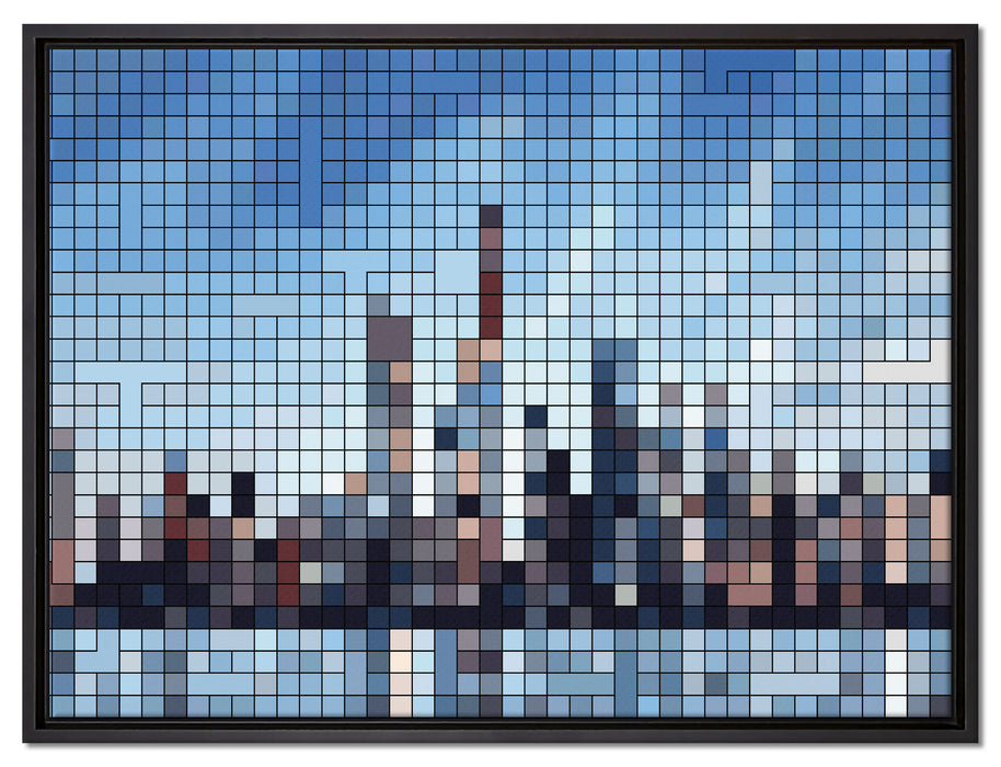 New York Pixel Skyline auf Leinwandbild gerahmt Größe 80x60