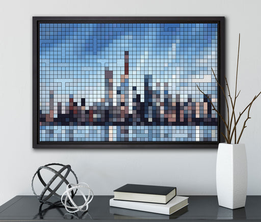 New York Pixel Skyline auf Leinwandbild gerahmt mit Kirschblüten