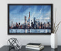New York Pixel Skyline auf Leinwandbild gerahmt mit Kirschblüten