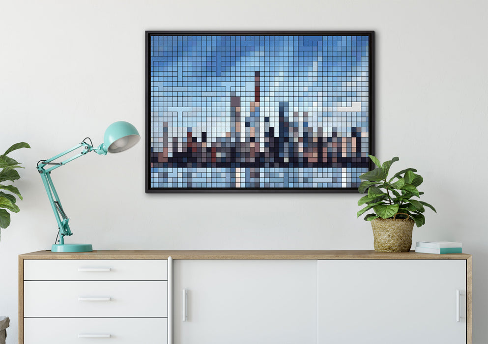 New York Pixel Skyline auf Leinwandbild gerahmt verschiedene Größen im Wohnzimmer