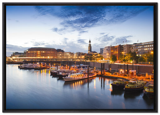 Hamburger Hafen am Abend auf Leinwandbild gerahmt Größe 100x70