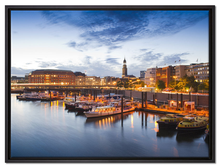 Hamburger Hafen am Abend auf Leinwandbild gerahmt Größe 80x60