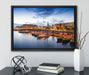 Hamburger Hafen am Abend auf Leinwandbild gerahmt mit Kirschblüten