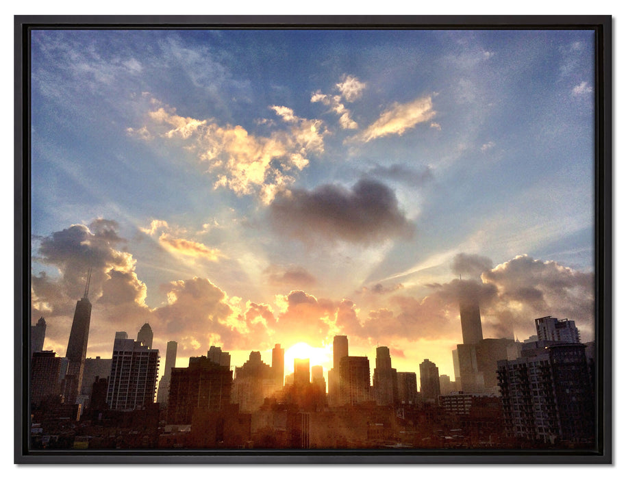 Chicago Skyline im Sonnenaufgang auf Leinwandbild gerahmt Größe 80x60