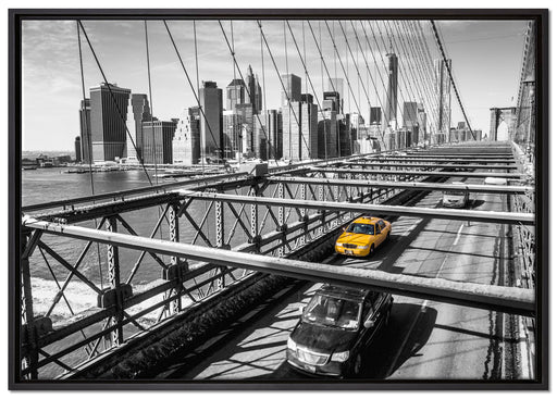 Gelbes Taxi in New York auf Brücke auf Leinwandbild gerahmt Größe 100x70