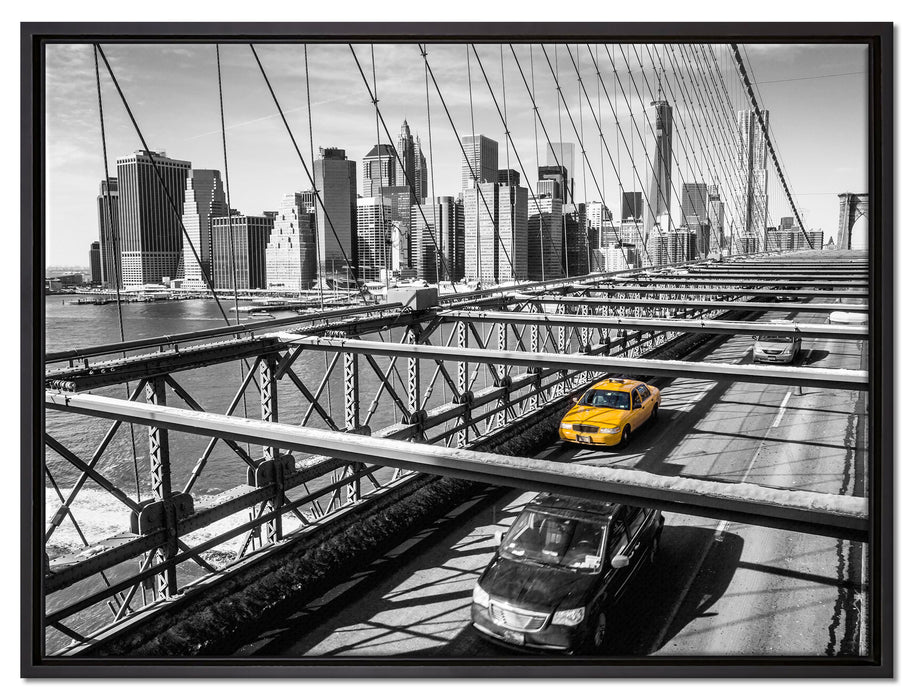Gelbes Taxi in New York auf Brücke auf Leinwandbild gerahmt Größe 80x60