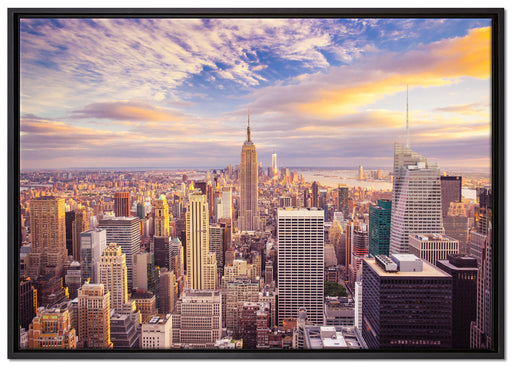Skyline New York Sonnenuntergang auf Leinwandbild gerahmt Größe 100x70