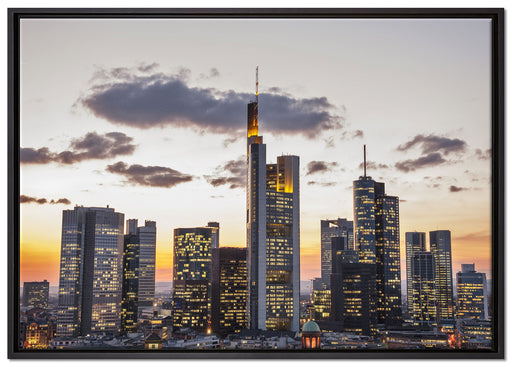 Wolkenkratzer bei Sonnenuntergang auf Leinwandbild gerahmt Größe 100x70