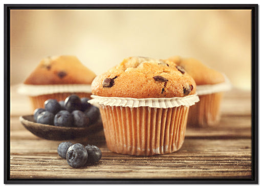 Muffins mit Blaubeeren auf Leinwandbild gerahmt Größe 100x70