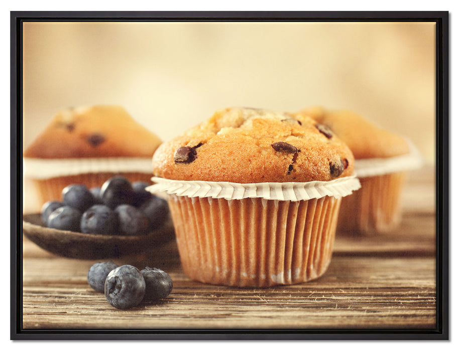 Muffins mit Blaubeeren auf Leinwandbild gerahmt Größe 80x60