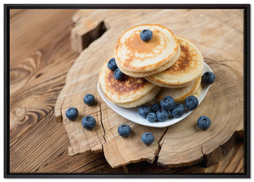 Pancakes mit Blaubeeren auf Leinwandbild gerahmt Größe 100x70