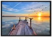 Steg mit Möwen bei Sonnenuntergang auf Leinwandbild gerahmt Größe 100x70