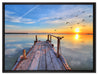 Steg mit Möwen bei Sonnenuntergang auf Leinwandbild gerahmt Größe 80x60