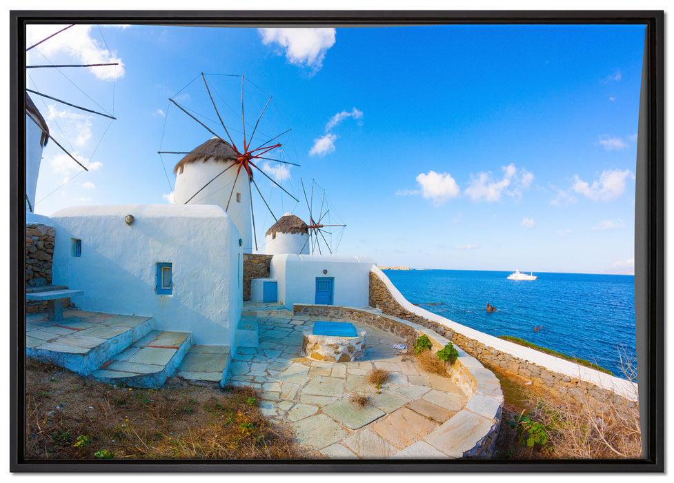 Windmühlen im Mittelmeer auf Leinwandbild gerahmt Größe 100x70