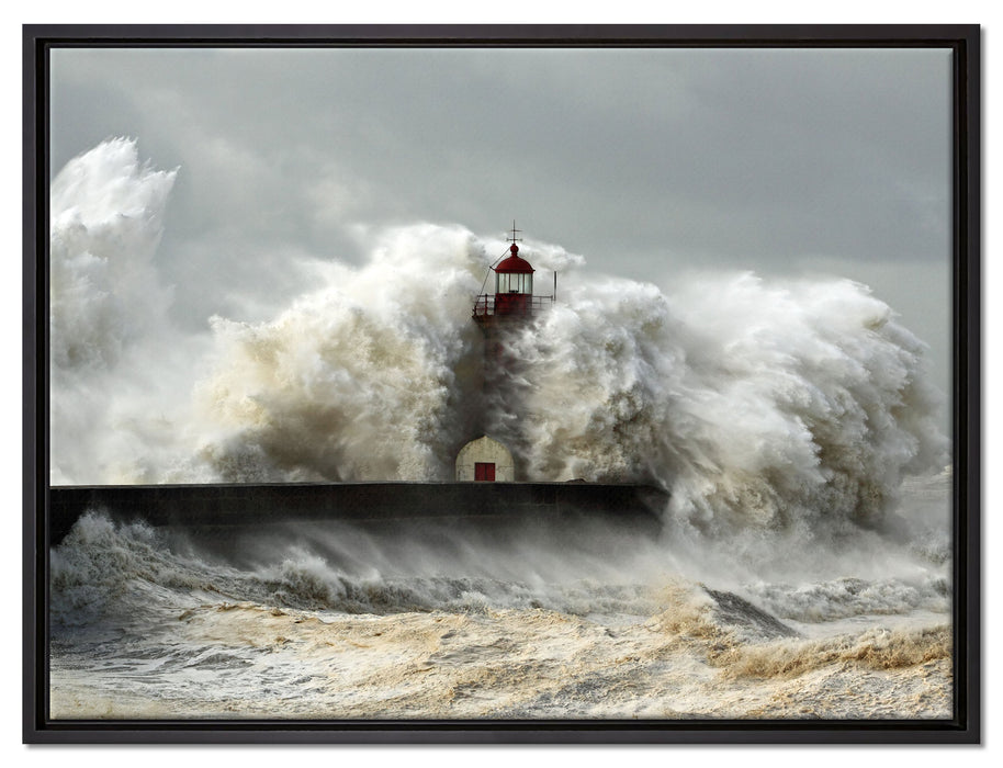 Leuchtturm im Sturm auf Leinwandbild gerahmt Größe 80x60