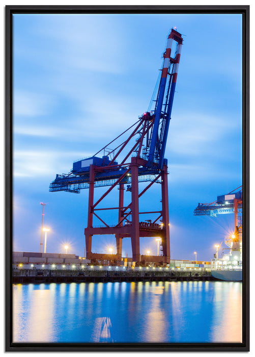 Containerkran im Hafen auf Leinwandbild gerahmt Größe 100x70