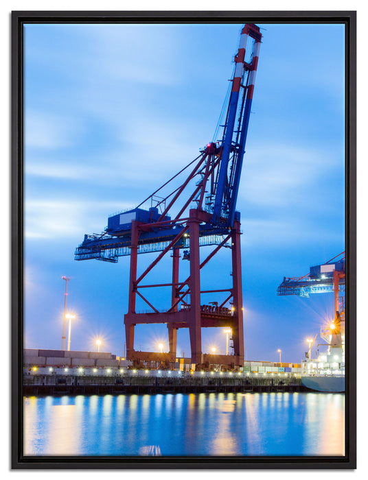 Containerkran im Hafen auf Leinwandbild gerahmt Größe 80x60