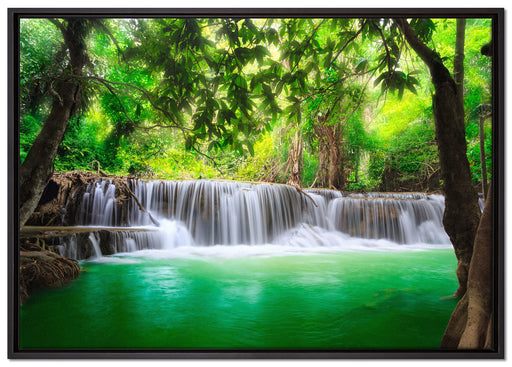 Kleiner Wasserfall im Dschungel auf Leinwandbild gerahmt Größe 100x70