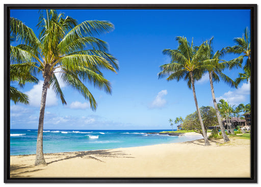 Wunderschöner Strand mit Palmen auf Leinwandbild gerahmt Größe 100x70
