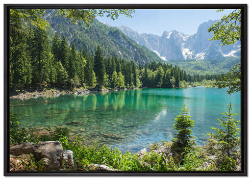 Wunderschöner See im Wald auf Leinwandbild gerahmt Größe 100x70