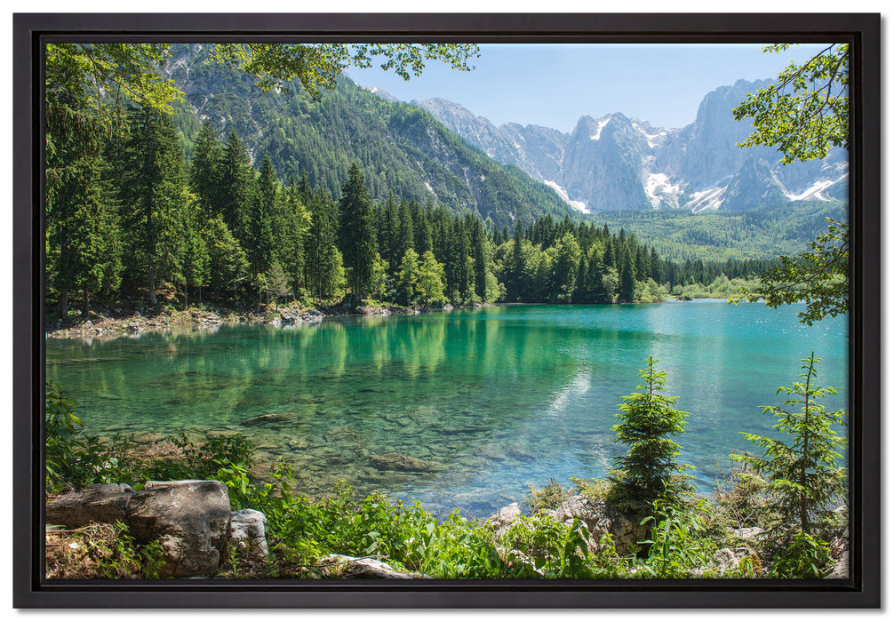 Wunderschöner See im Wald auf Leinwandbild gerahmt Größe 60x40