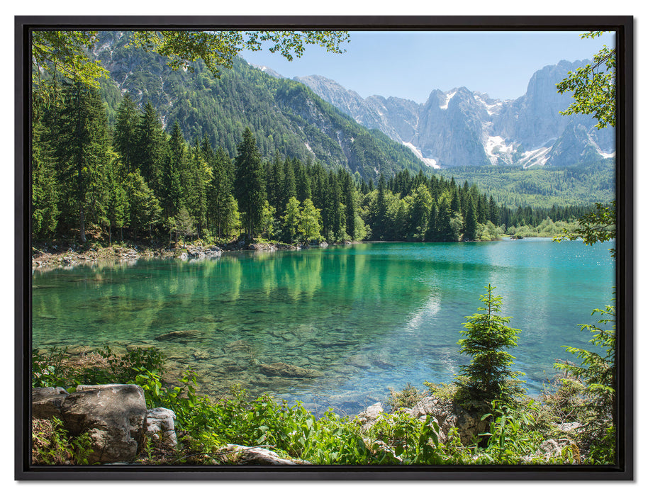 Wunderschöner See im Wald auf Leinwandbild gerahmt Größe 80x60