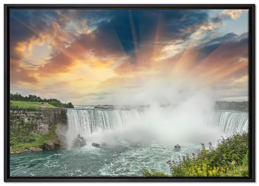 Niagarafälle bei Sonnenuntergang auf Leinwandbild gerahmt Größe 100x70