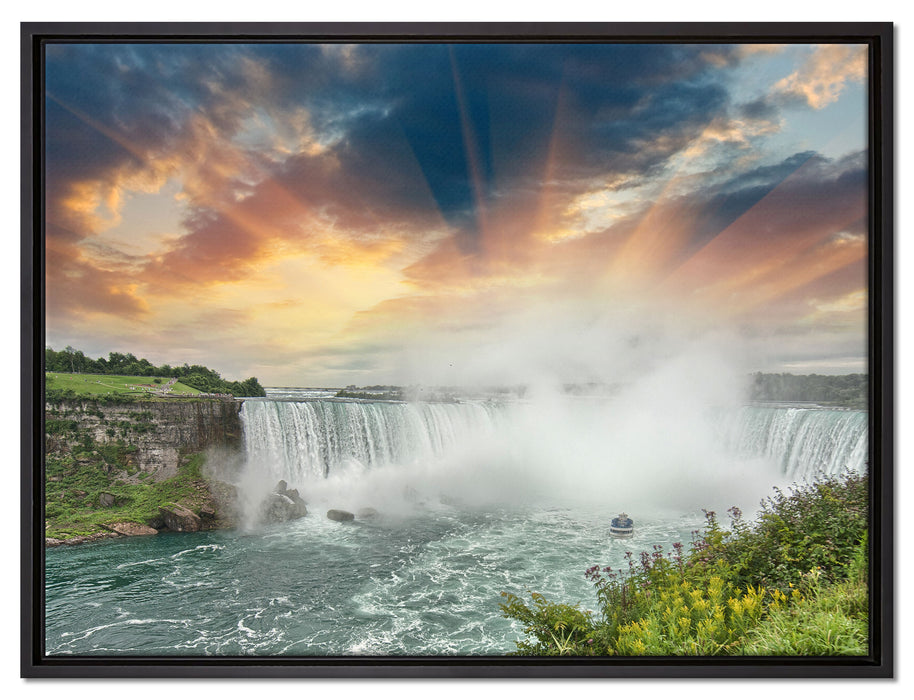 Niagarafälle bei Sonnenuntergang auf Leinwandbild gerahmt Größe 80x60