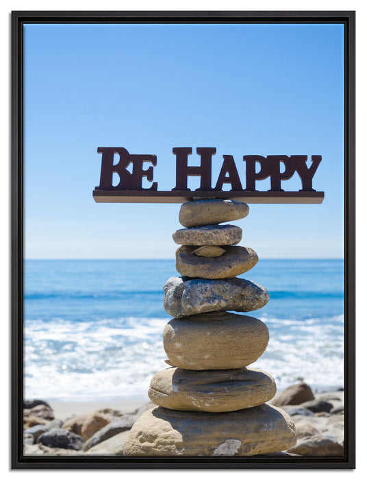 Steinturm am Strand auf Leinwandbild gerahmt Größe 80x60