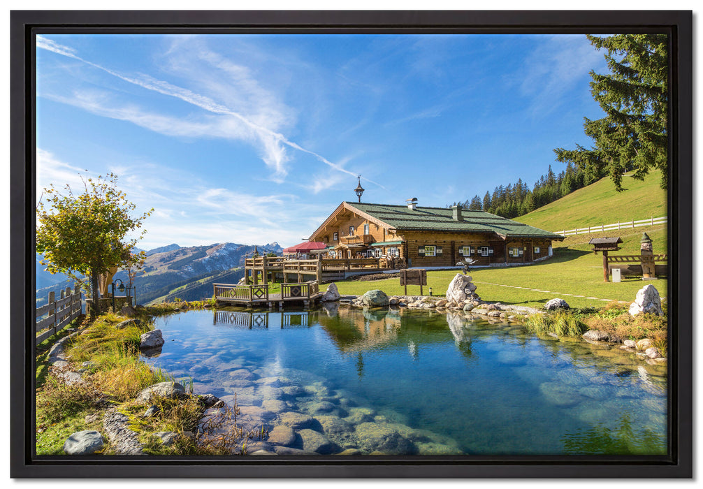 Schönes Haus in den Alpen auf Leinwandbild gerahmt Größe 60x40