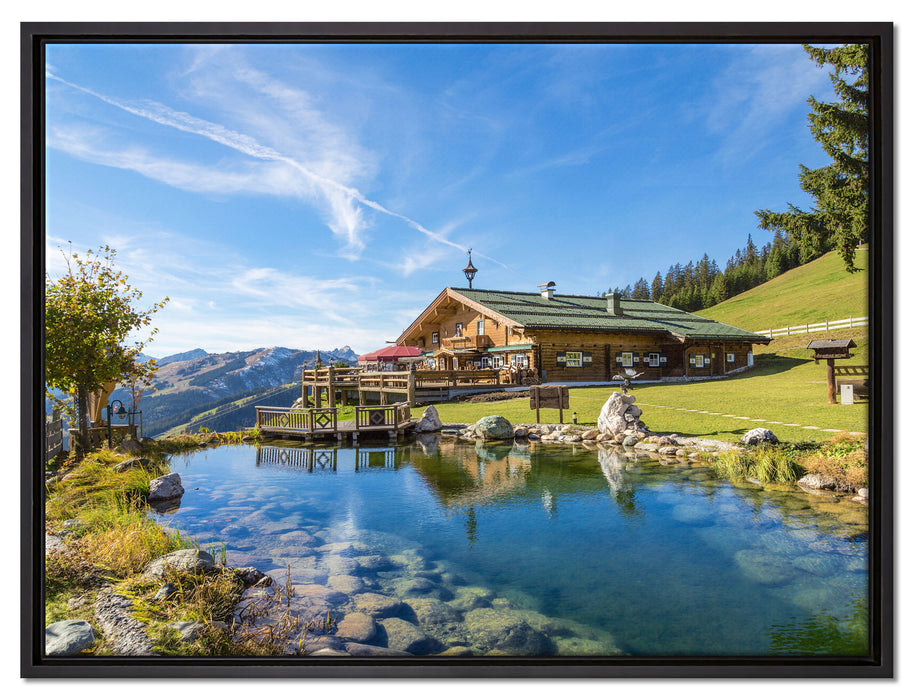 Schönes Haus in den Alpen auf Leinwandbild gerahmt Größe 80x60
