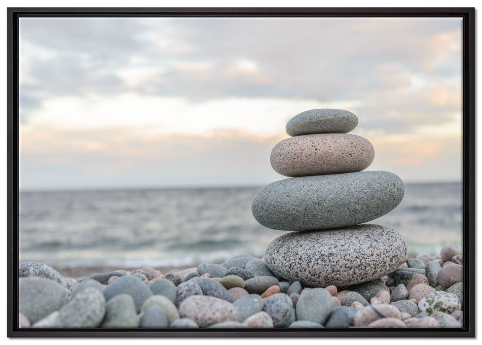 Steinturm am Strand auf Leinwandbild gerahmt Größe 100x70