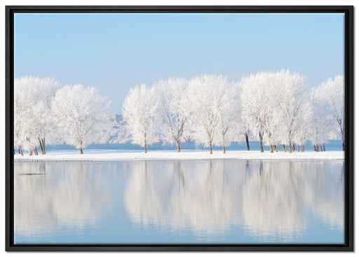 Schneebedeckte Bäume im Winter auf Leinwandbild gerahmt Größe 100x70