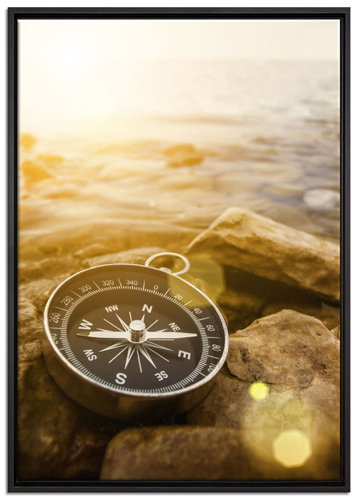Kompass auf Steinen Reiselust auf Leinwandbild gerahmt Größe 100x70