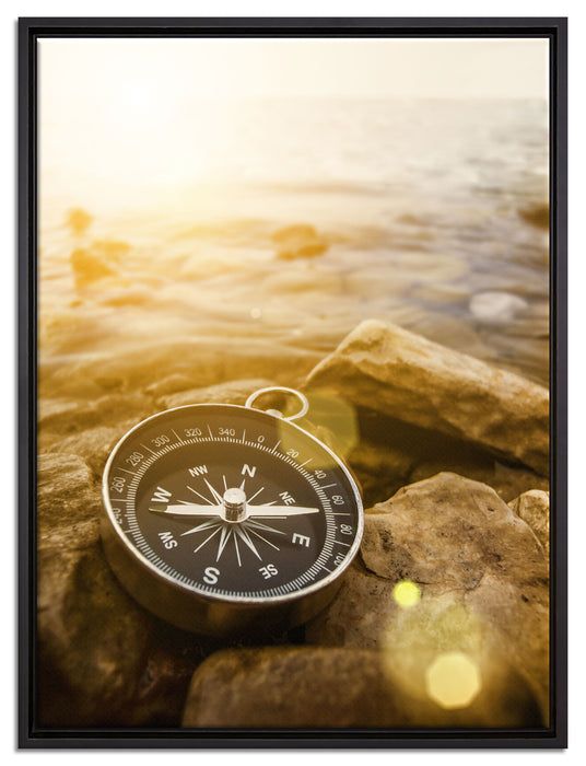Kompass auf Steinen Reiselust auf Leinwandbild gerahmt Größe 80x60