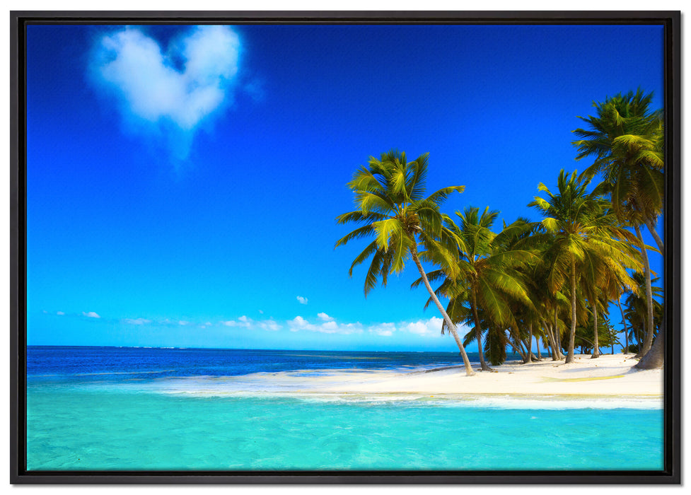 Herz aus Wolken über dem Meer auf Leinwandbild gerahmt Größe 100x70