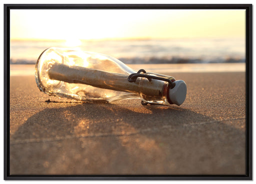 Flaschenpost am Strand auf Leinwandbild gerahmt Größe 100x70