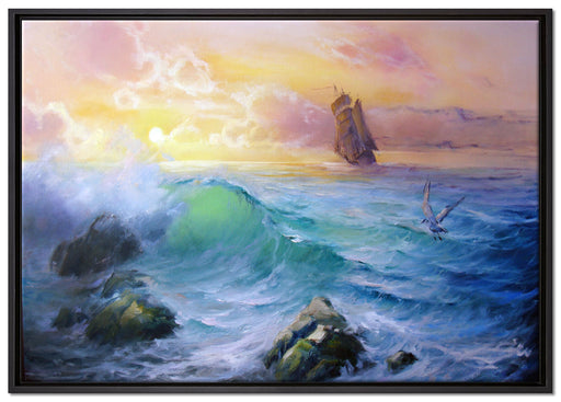 Sturm überm Meer Kunst auf Leinwandbild gerahmt Größe 100x70