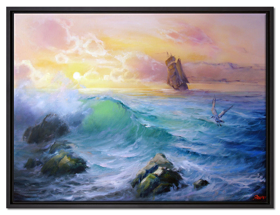 Sturm überm Meer Kunst auf Leinwandbild gerahmt Größe 80x60