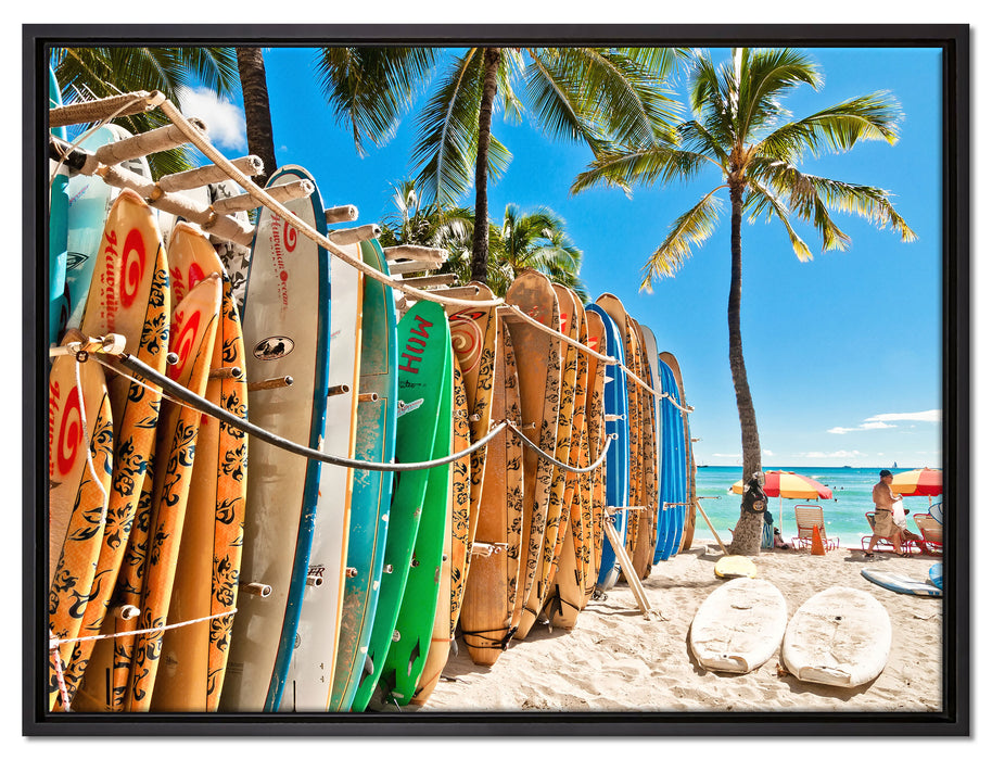 Surfboards am Strand auf Leinwandbild gerahmt Größe 80x60