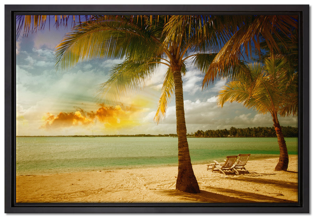 Liegestühle Strand Urlaub auf Leinwandbild gerahmt Größe 60x40