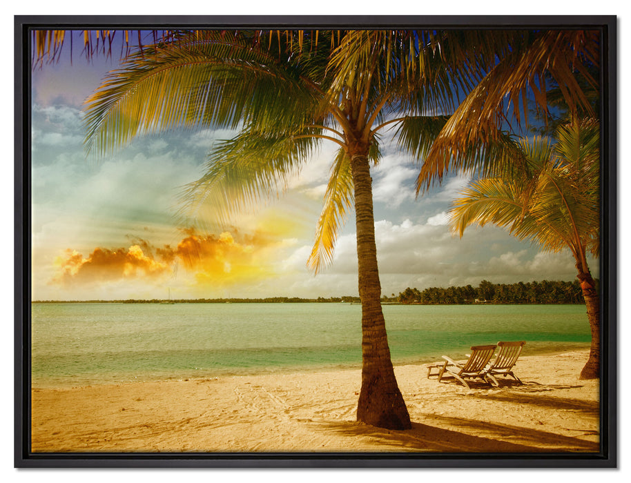 Liegestühle Strand Urlaub auf Leinwandbild gerahmt Größe 80x60
