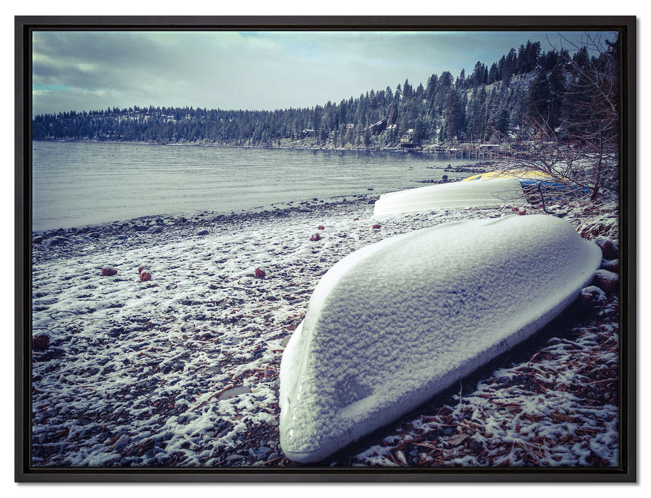 Boote im Winter auf Leinwandbild gerahmt Größe 80x60