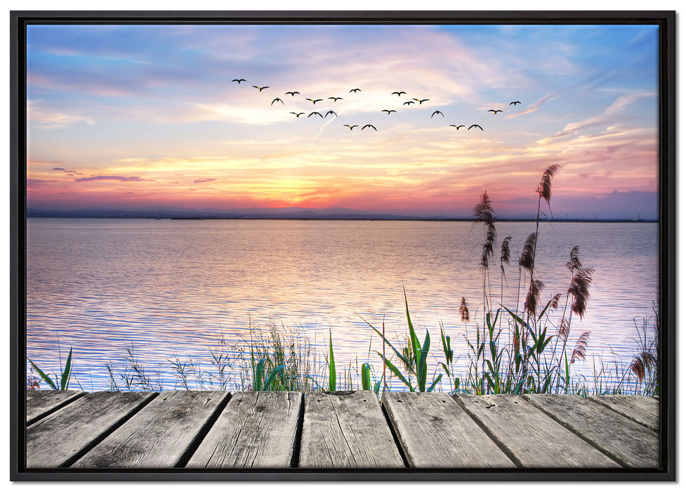 Steg mit Ausblick aufs Meer auf Leinwandbild gerahmt Größe 100x70