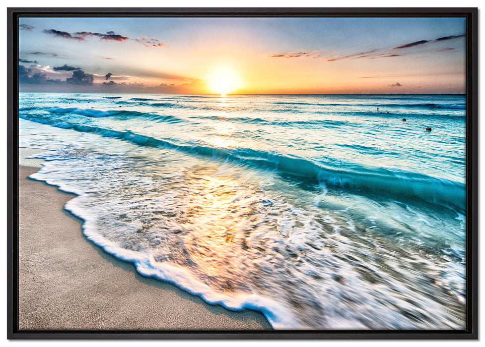 Meer bei Sonnenuntergang auf Leinwandbild gerahmt Größe 100x70