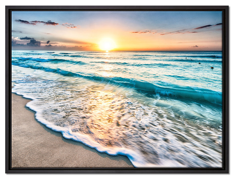 Meer bei Sonnenuntergang auf Leinwandbild gerahmt Größe 80x60
