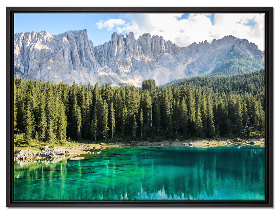 Wunderschöner klarer Bergsee auf Leinwandbild gerahmt Größe 80x60