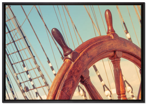 Steuerrad auf dem Schiff auf Leinwandbild gerahmt Größe 100x70